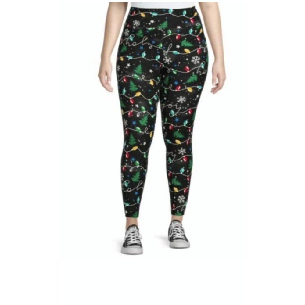 Terra & Sky 4X Womens Plus Size Leggings 2 Pack Christmas Lights & Floral Print